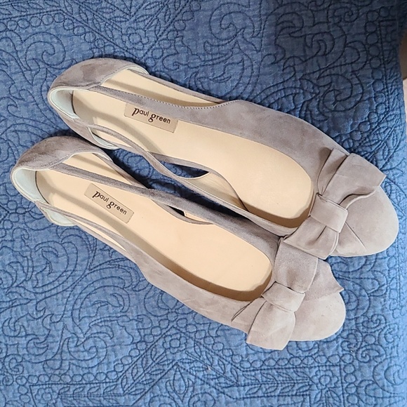 Paul Green Katie Suede Slip-on Flats with side cutouts, decorative bow - Picture 1 of 11